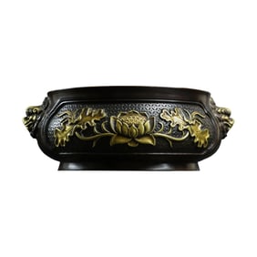 Vintage Chinese Gilt Gold Copper Double Ear Incense Burner