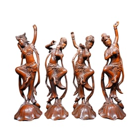 A Set Vintage Chinese Boxwood Wood Carved Four Beautiful Woman Statue