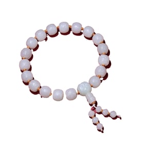 Superb Chinese White Hetian Jade Carved Flower Beads Bracelet
