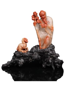 Superb Chinese Shoushan Stone Carved Sage Statue