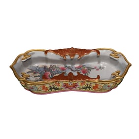 Chinese Qing Dynasty Gilt Gold Famille Rose Peach Fortune Bat Design Porcelain Writing-Brush Washer