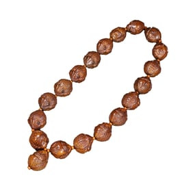 Vintage Olive Nut Carved Fortune Toad Beads Bracelet