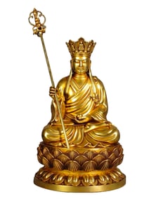 Old Tibetan Gilt Gold Copper Ksitigarbh Statue