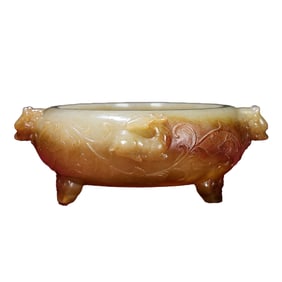 Superb Vintage Chinese Hetian Jade Double Ears Incense Burner