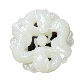 Superb Chinese Hetian Jade Carved Fortune Dragon Pendant