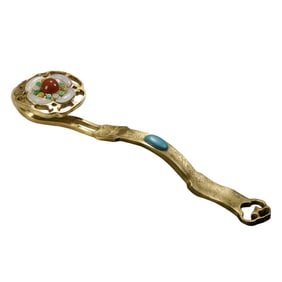Chinese Gilt Gold Copper Inlay Jade & Agate Ruyi Scepter Statue