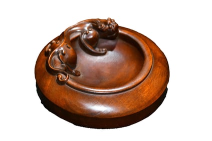 Vintage Chinese Boxwood Wood Chi Dragon Writing-Brush Washer
