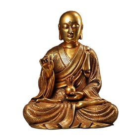 Vintage Tibetan Buddhism Gilt Gold Copper Ksitigarbha Statue