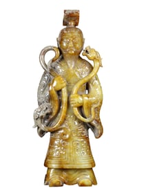 Superb Vintage Chinese Hetian Jade Carved Figure Statue
