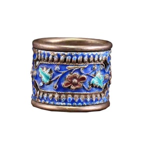 Vintage Chinese Pure Silver Enamel Thumb Ring