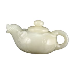 Superb Chinese Hetian Jade Fortune Mouse Teapot