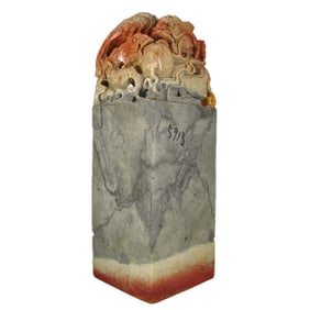 8.3 kg Chinese Shoushan Stone Dragon & Fireball Seal Statue