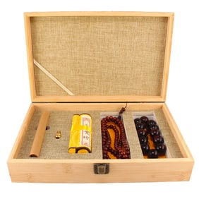 Chinese Zitan Wood Beads Prayer Bracelet & Necklace w Box