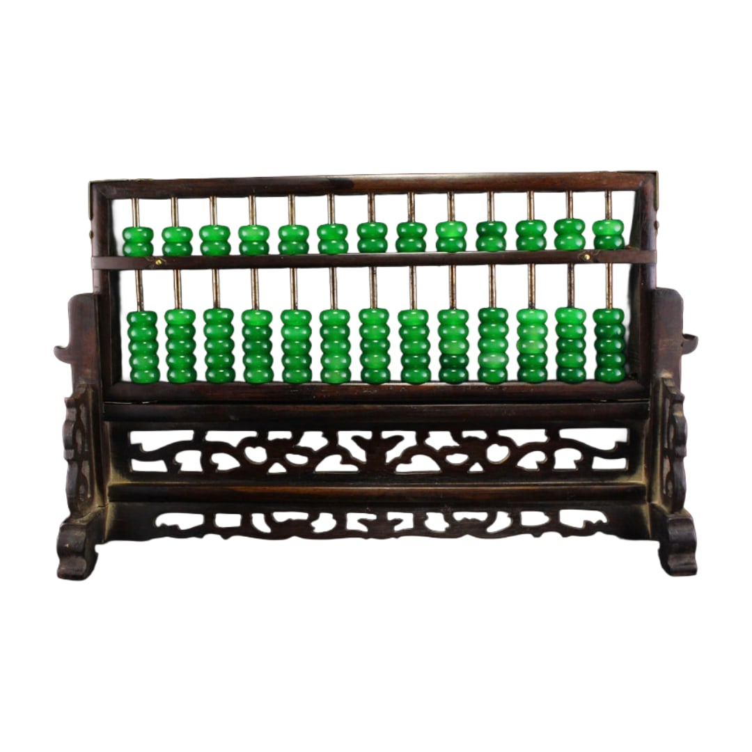 Vintage Chinese Zitan Wood Inlay Green Jade Screen (1 of 7)