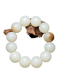 19MM Bead Superb Chinese White Hetian Jade Beads Bracelet