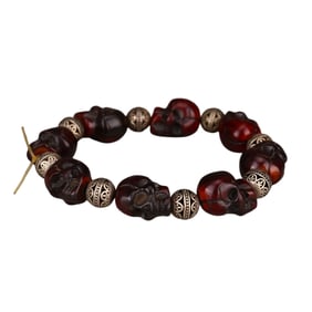 Vintage Ox Horn Carved Skull Beads Bracelet