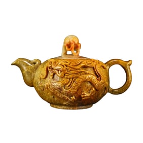 Chinese Shoushan Stone Dragon Design Teapot w Certificate