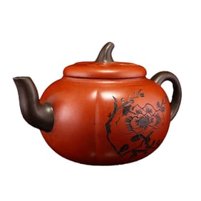 Old Chinese Yixing Zisha Clay Teapot w Artist Signed & Lacquerware Box
