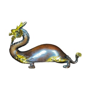 Vintage Chinese Gilt Gold Bronze Dragon Turtle Statue