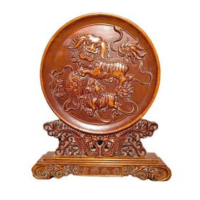 Chinese Boxwood Wood Lucky Lions Screen