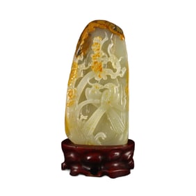 Chinese Huang Long Jade Magpie & Plum Flower Statue
