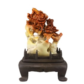 Vintage Chinese Shoushan Stone Carved Flower Bird Statue