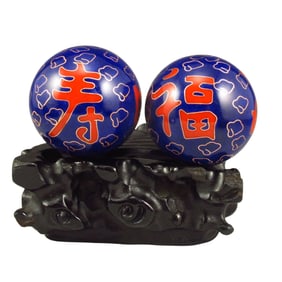 A Pair Bronze Cloisonne Inlay Silver Wire Gymnastic Ball