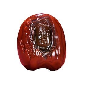 Superb Chinese Zhanguo Hong Agate Carved Kwan-yin Pendant