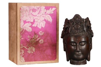 Vintage Chenxiang Wood Carved Kwan-yin Head Statue