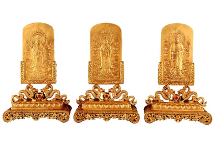 A Set Three Chinese Gilt Gold Copper Buddha Screen Statues