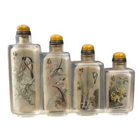 Chinese Peking Glass Inside Painting Conjoined Snuff Bottle