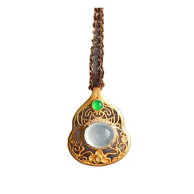 Exquisite 18K Gold Inlay Jadeite Carved Gourd Pendant