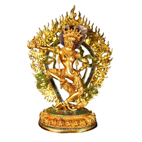 Superb Vintage Gilt Gold Copper Cloisonne Buddha Statue