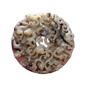 Superb Vintage Chinese Hetian Jade High Relief Chi Dragon Jade Bi