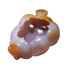 Chinese Agate Carved Lotus Leaf & Lotus Pod Brush Washer