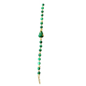 Exquisite 18K Gold Inlay Green Jadeite Carved Gourd Beads Bracelet