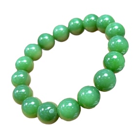 12mm Superb Chinese Green Hetian Jade Beads Bracelet