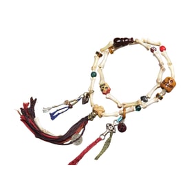 Hand Woven Vintage Bone Carved Skull & Gourd Beads Necklace