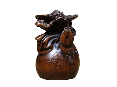 Vintage Chinese Boxwood Wood Carved Fortune Bat Statue