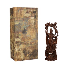Vintage Chinese Boxwood Wood Carved Kwan-yin Statue