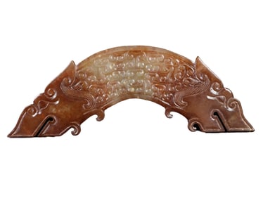 Vintage Chinese Hetian Jade Carved Fortune Beast Semicircle Jade Bi