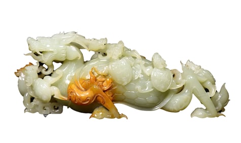 Superb Chinese Hetian Jade Carved Dragon Turtle Statue