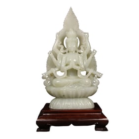 Superb Chinese Hetian Jade Carved Kwan-yin Statue