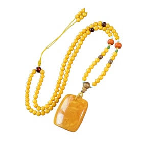 Beautiful Beeswax Lucky Pendant w Hand Woven Beads Necklace