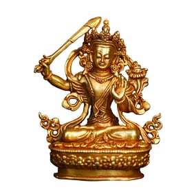 Tibetan Gilt Gold Copper Inlay Gems Tara Buddha Statue