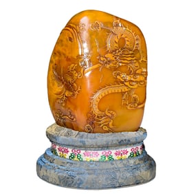 Superb Chinese Tianhuang Stone Low Relief Dragon Phoenix Seal