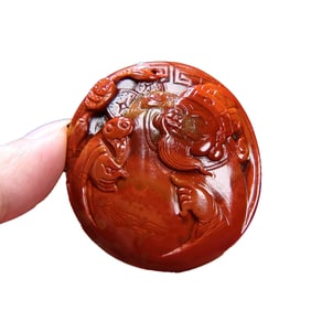 Chinese Zhanguo Hongd Agate Carved Fortune Taoism Deity Pendant