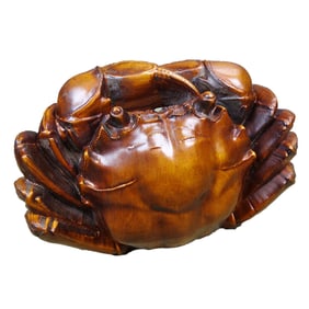 Vintage Chinese Boxwood Wood Carved Crab Statue