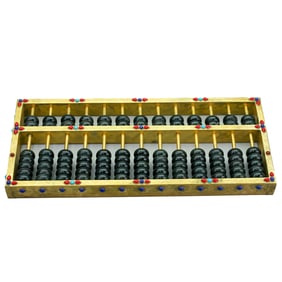 Vintage Chinese Gilt Gold Copper Inlay Green Hetian Jade Abacus