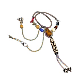 Hand Woven Tibetan Nine Eye DZI Agate Lucky Pendant w Agate Beads Necklace